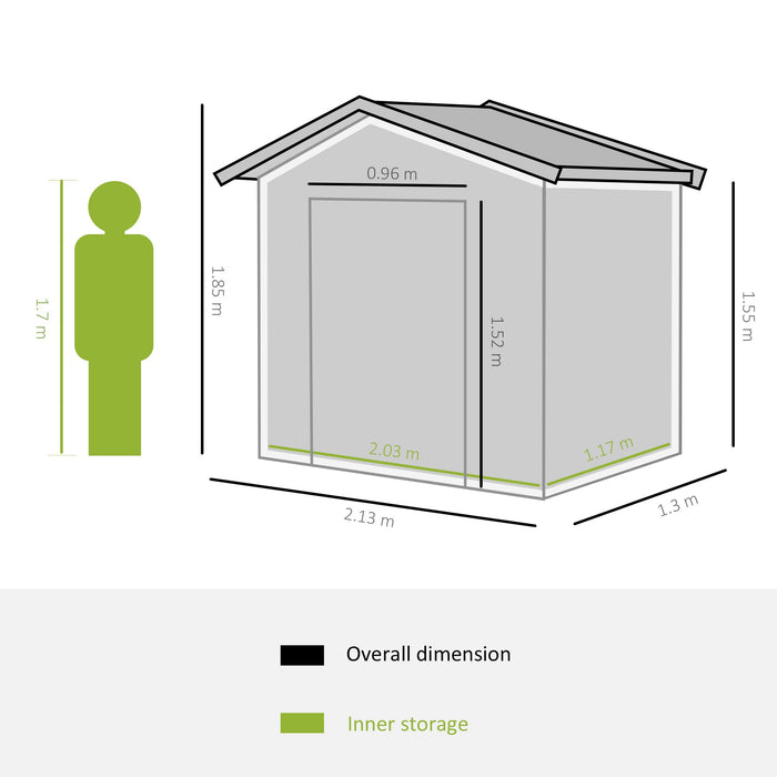 Large Lockable Metal Garden Shed 7 x 4 ft - Patio Tool Storage with Roof and Foundation - Secure Outdoor Equipment Facility for Garden Furniture, Yellow