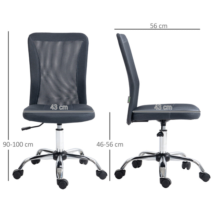 Ergonomic Armless Task Chair - Breathable Mesh Swivel Computer Desk Chair with Adjustable Height - Ideal for Home Office and Study Use, Dark Grey