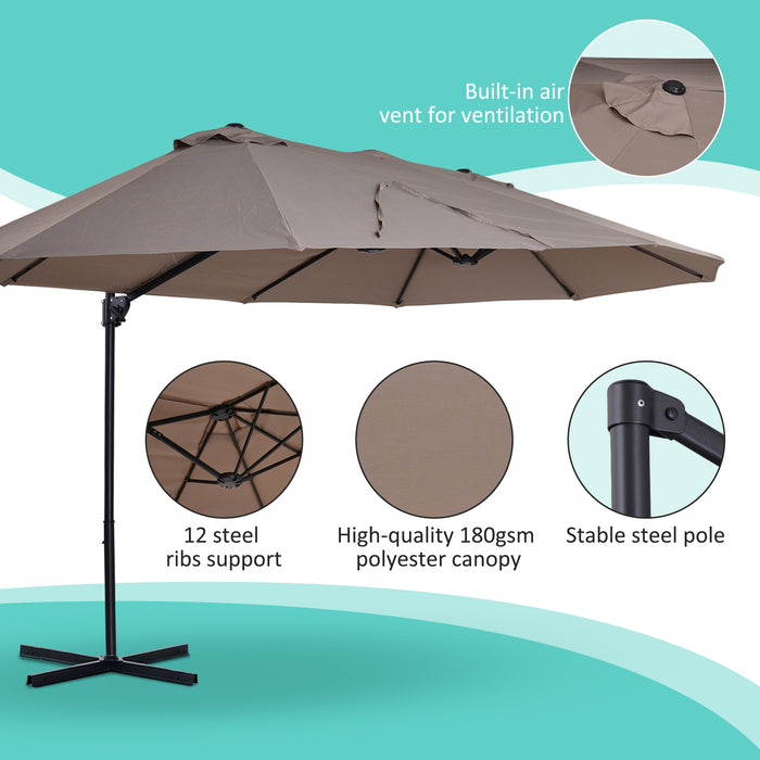 Double Canopy Offset Parasol - 12 Rib Garden Umbrella Shade with Easy Lift Crank - Ideal Outdoor Sun Protection for Patio & Backyard