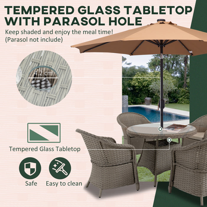 Outdoor PE Rattan 5-Piece Dining Set - 4 Comfortable Chairs & Round Table with Umbrella Hole, Mixed Grey - Ideal for Garden Patio Seating