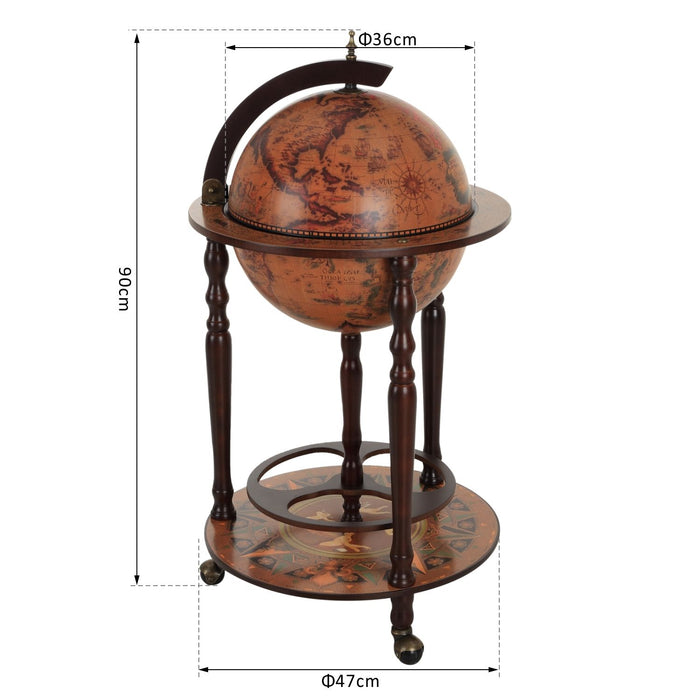 Retro Globe Bar Cabinet Trolley - Wine & Alcohol Storage with Glass Bottle Holder - Elegant 36CM Home Bar Furniture for Entertaining