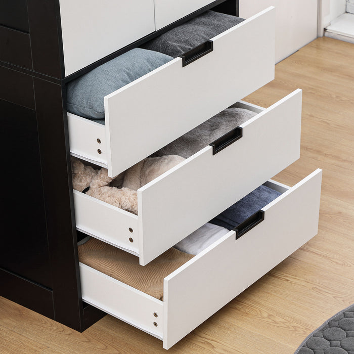 Modern 2-Door Wardrobe with 3 Drawers and Hanging Rod - Sleek White Bedroom Clothing Storage Solution - Ideal for Organizing Garments and Accessories