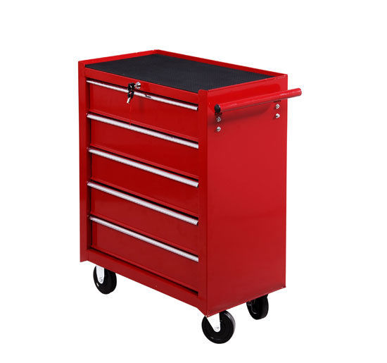 5-Drawer Rolling Tool Chest - Lockable Steel Cart with Wheels and Side Handle for Workshop & Garage Storage - Ideal for Mechanics and DIY Enthusiasts