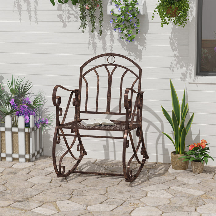 Vintage Style Metal Rocking Chair - Single Seater, Bronze Finish, Outdoor Garden Furniture - Comfortable Patio Seating for Relaxation