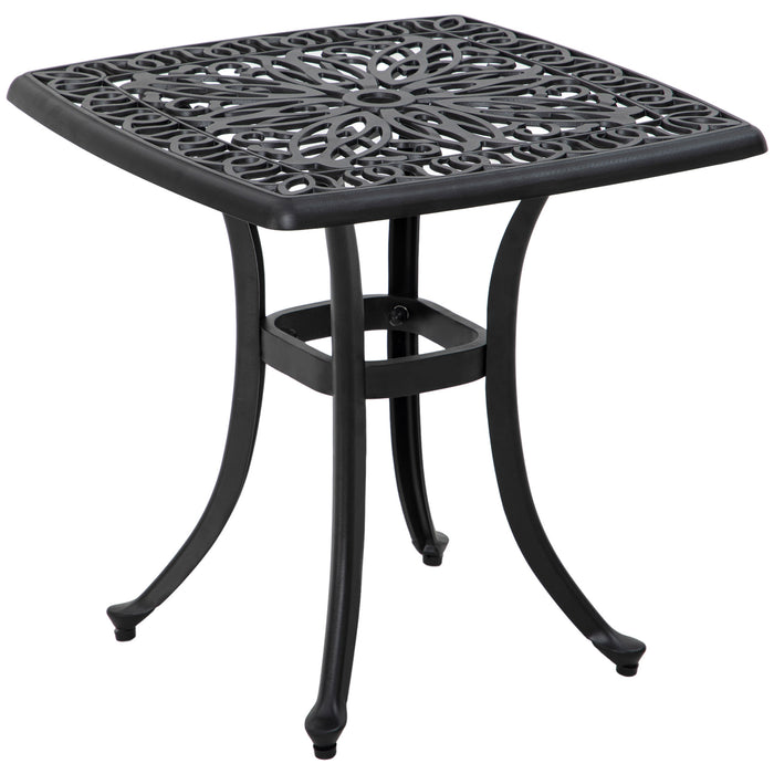 Cast Aluminium Square Bistro Table - Outdoor Side Table with Umbrella Hole, Garden Furniture - Perfect for Balcony & Poolside Lounging