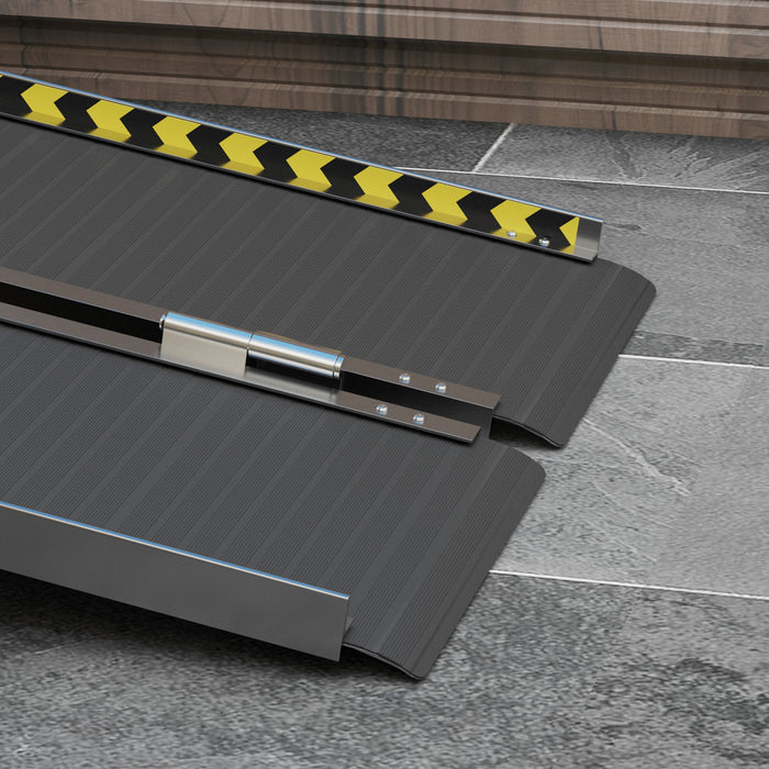 Folding Aluminum Wheelchair Ramp - 122cm Length, 73cm Width, 272kg Load Capacity, Non-Slip Surface & Transition Plates - Mobility Access Solution for Scooters and Wheelchairs