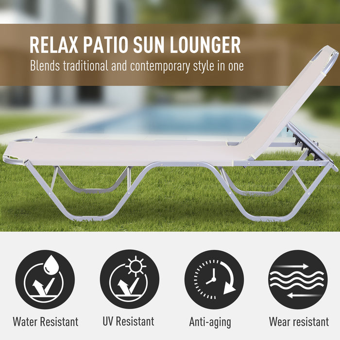 Adjustable Garden Sun Lounger - 5-Position Reclining Outdoor Chair with Lightweight Frame, Cream 84B-386CW - Ideal for Poolside Relaxation and Sunbathing