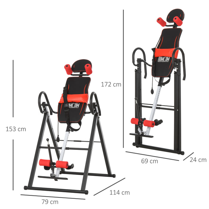 Adjustable Steel Inversion Table - Red/Black Gravity Therapy for Back Pain Relief - Ideal for Stress Reduction and Flexibility Improvement