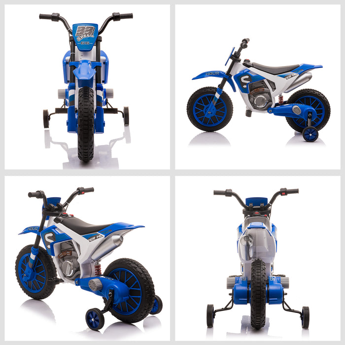 Kids Electric Motorbike - 12V Ride-On Motorcycle with Training Wheels, Blue - Perfect for 3-5-Year-Old Children