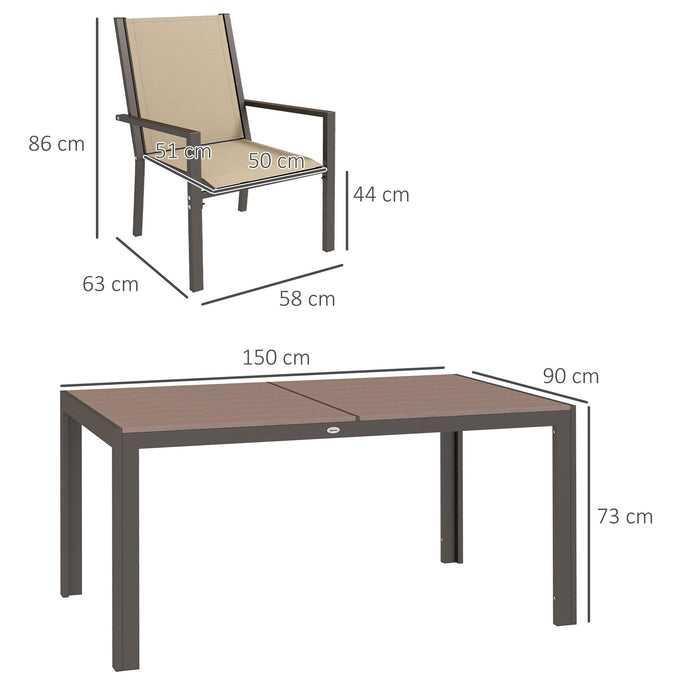 7-Piece Garden Dining Set - Wood-Plastic Composite Table with Texteline Armchairs - Outdoor Entertaining for Family and Friends