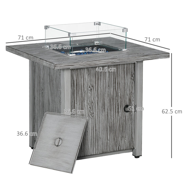 40,000 BTU Propane Fire Pit Table - Includes Protective Cover, Glass Wind Guard, and Decorative Glass Beads - Ideal for Outdoor Heating and Entertainment, Grey Finish