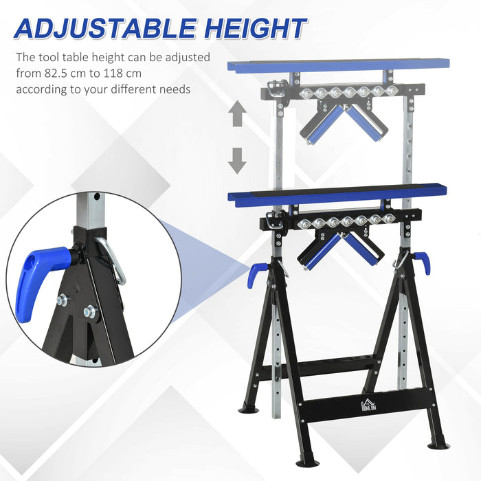 4-in-1 Multi-Function Workbench - Work Table, Ball Support, Roller Stand, Height-Adjustable, Steel Frame - Ideal for Workshop and Garage Use