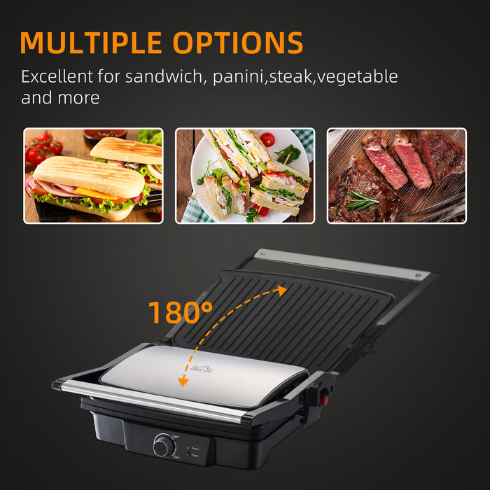 4 Slice Health Grill and Panini Press - 2000W Electric Non-stick Surface with 180° Opening & Drip Tray - Adjustable Temperature for Perfect Grilling and Toasties