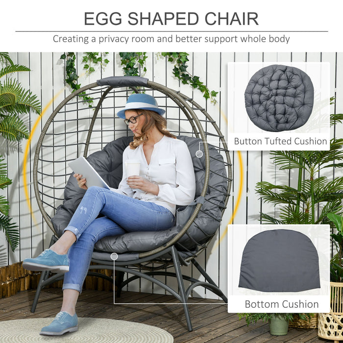 Freestanding Rattan Egg Chair with Cushion - Foldable Design for Indoor & Outdoor Use, Bottle Holder Included - Comfortable Lounging for Patios and Living Rooms