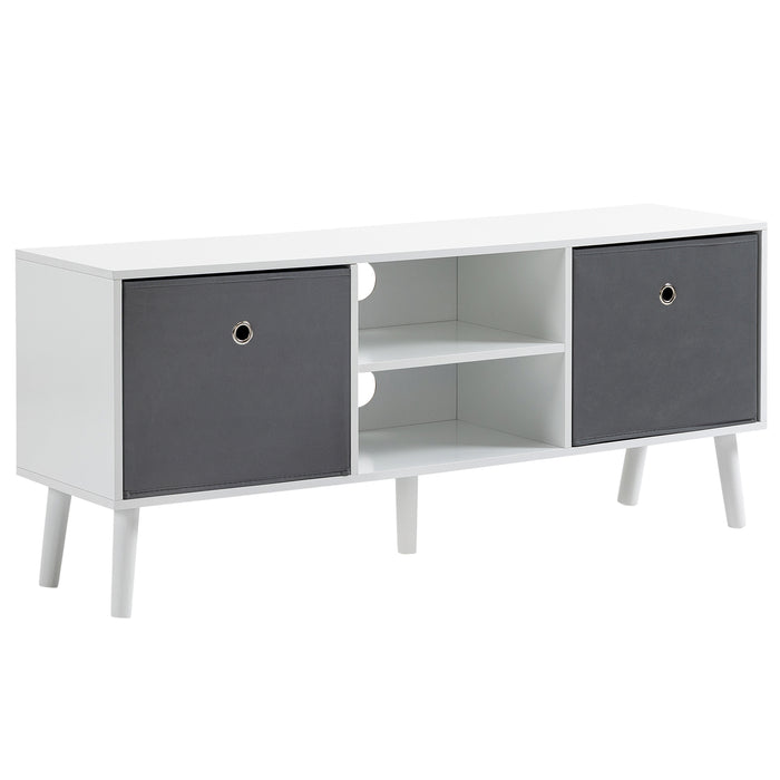 Modern White and Grey TV Stand - Entertainment Center Fits Up to 50-inch Televisions, with Storage and Drawer - Stylish Living Room Organizer and Media Console