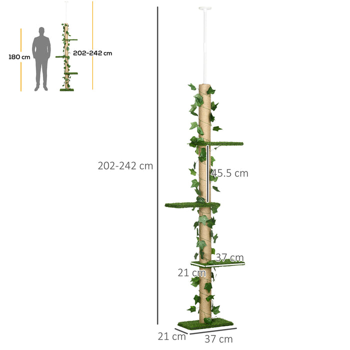 Height-Adjustable 242cm Cat Tree Tower - Floor to Ceiling Multi-Level Play Area with Anti-Slip Kit - Ideal for Kittens & Cats, Simulated Natural Environment