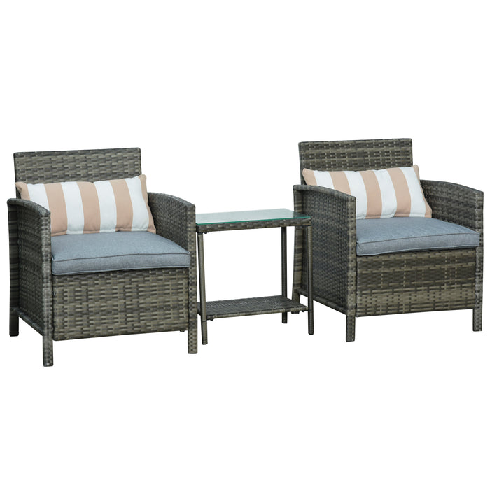 Rattan Garden Bistro Set - 3-Piece Wicker Patio Furniture with Cushions - Ideal for Conservatory, Comfortable Outdoor Seating for Small Spaces