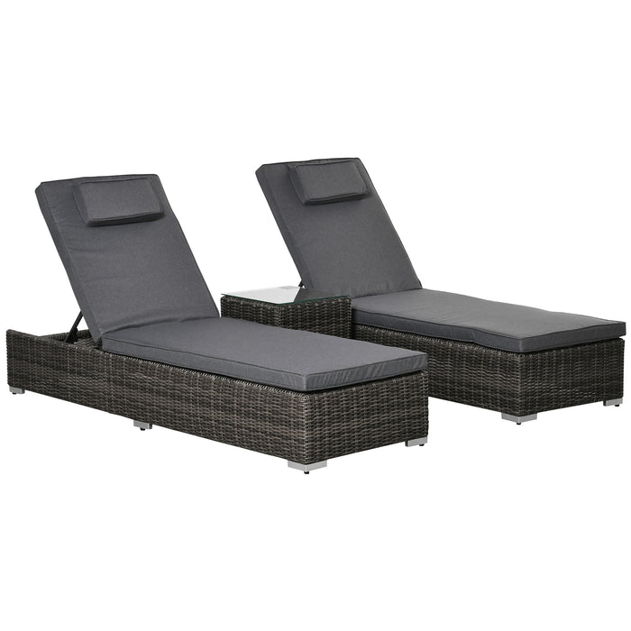 Adjustable PE Rattan Sun Lounger Set - Half-Round Outdoor Recliner Bed with Aluminium Frame, Side Table, Headrest, and Cushions - Ideal for Patio Relaxation and Comfort