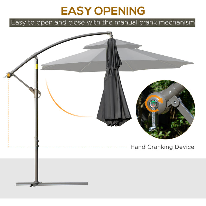 Banana Parasol Cantilever Umbrella 2.7m - Double Tier Canopy, Crank Handle, Cross Base Outdoor Sun Shade - Perfect for Patio, Garden & Poolside Shelter