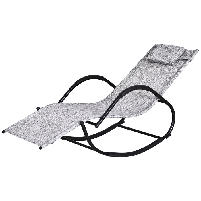 Zero Gravity Rocking Patio Lounge Chair - Texteline Recliner with Padded Pillow for Outdoor Garden Comfort - Relaxing Rocker Seat for Yard and Porch in Grey