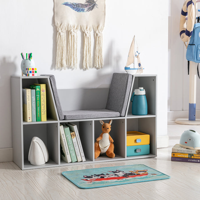 Kids Storage Organizer with Display Shelf - Multi-Compartment Cabinet for Toys, Clothes, and Books - Ideal for Children's Bedroom or Playroom in Grey