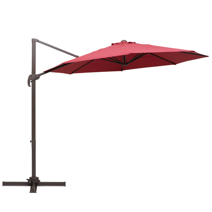 3M Cantilever Umbrella with Aluminium Frame - Wine Red 360° Rotating Hanging Parasol with Cross Base - Ideal for Outdoor Shade and Sun Protection