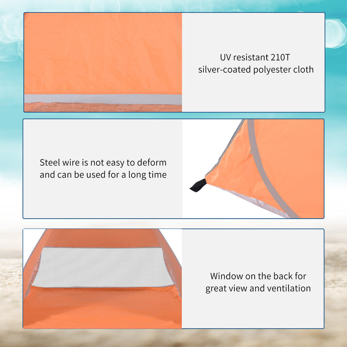 Pop-Up Portable Beach Tent - 2-Person Hiking & Sun Shelter with UV Protection in Vibrant Orange - Ideal for Beachgoers and Outdoor Adventures