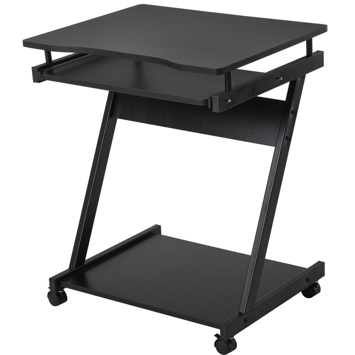 Compact Rolling Computer Desk with Sliding Keyboard Tray - 4 Smooth-Gliding Wheels for Easy Mobility - Ideal for Home Office, Gaming, and Study Workstation, Black