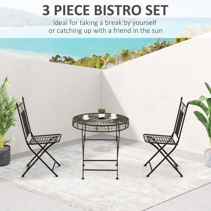 3-Piece Bistro Set for Garden & Outdoor - Foldable Metal Chairs & Round Table in Bronze - Ideal for Lawn, Backyard, and Porch Enjoyment