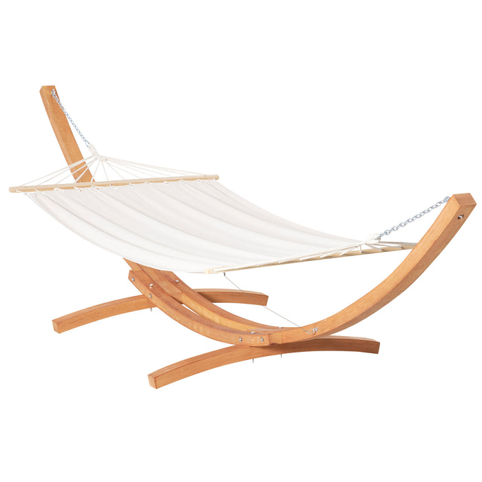 Outdoor Garden Hammock with Wooden Stand - White Swing Hanging Bed for Patio Leisure - Ideal for Backyard Relaxation and Comfort