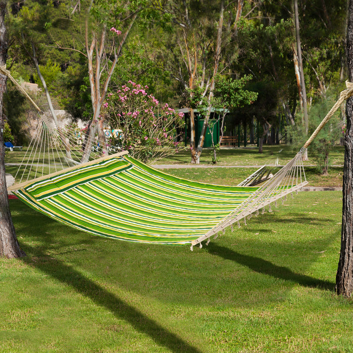 Striped Camping Hammock with Pillow - Outdoor Garden Beach Swing Bed, 188x140 cm - Relaxing Lounger for Backyard Leisure and Travel