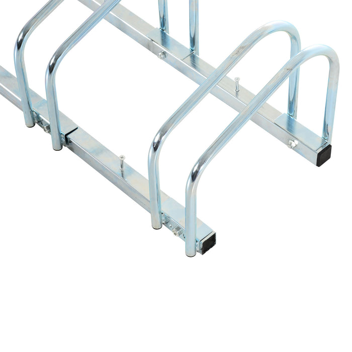 Bike Stand Storage Solution - Floor or Wall Mountable 4-Slot Bicycle Rack with Locking Feature, Silver - Secure and Organize Multiple Cycles for Home or Commercial Use