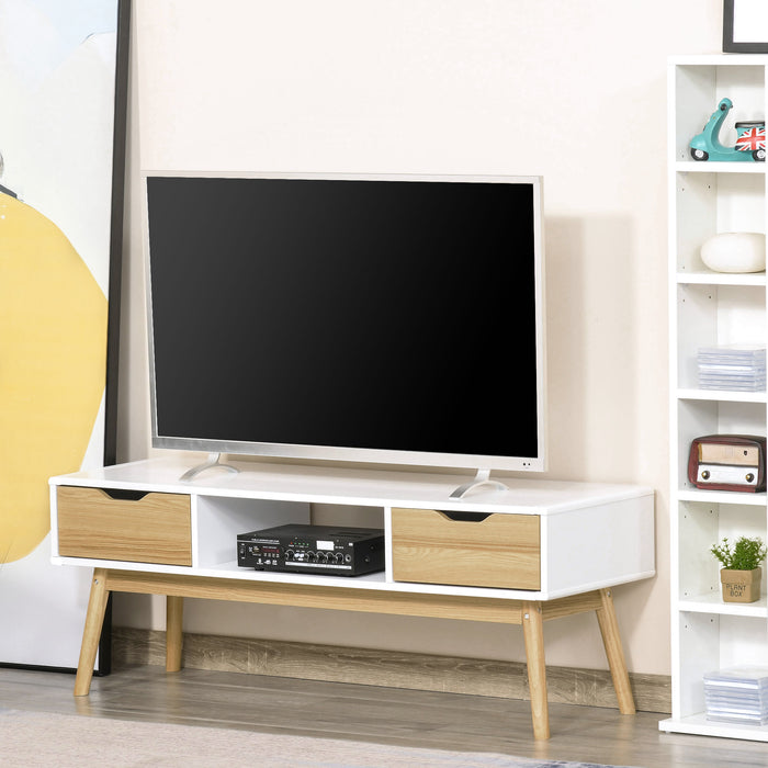 TV Stand Cabinet with Storage - Fits up to 50-Inch TVs, Includes 2 Drawers and Spacious Compartment - Ideal Entertainment Unit for Living Room Organization