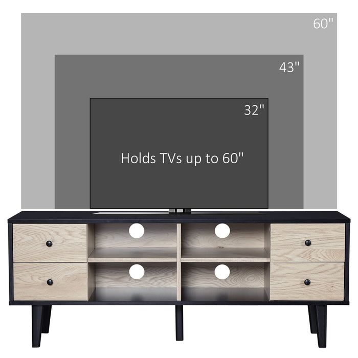 Modern Grey TV Stand - Fits Up to 60" Television, Storage Console with Drawers & Adjustable Shelves - Stylish Living Room Entertainment Center