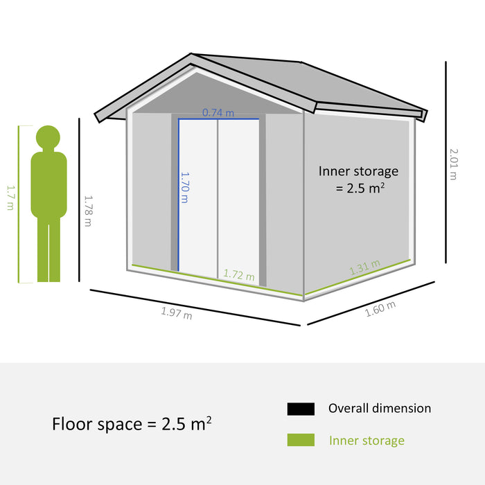 Garden Storage Shed - 6x5 ft Apex Tool Store with Foundation and Ventilation - Ideal for Outdoor Gardening Equipment, Brown