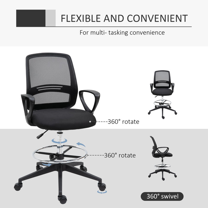 Ergonomic Mesh Back Draftsman Chair - Tall, Adjustable Height Office Seating with 360° Swivel & Footrest - Set of 5 for Design Professionals