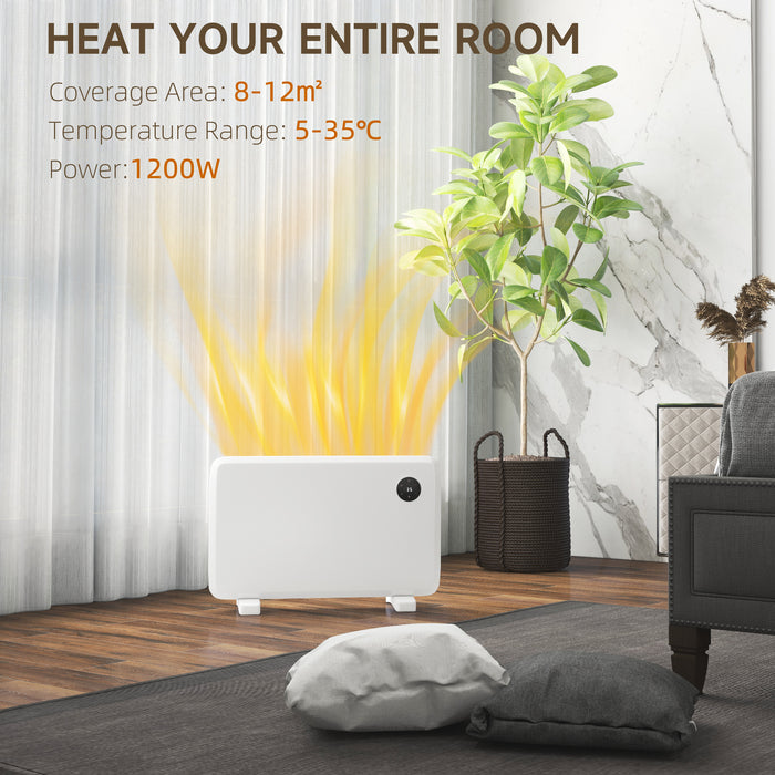 1200W Electric Space Heater - Freestanding/Wall-Mounted Convector with Thermostat and Timer, White - Ideal for Home Heating & Comfort