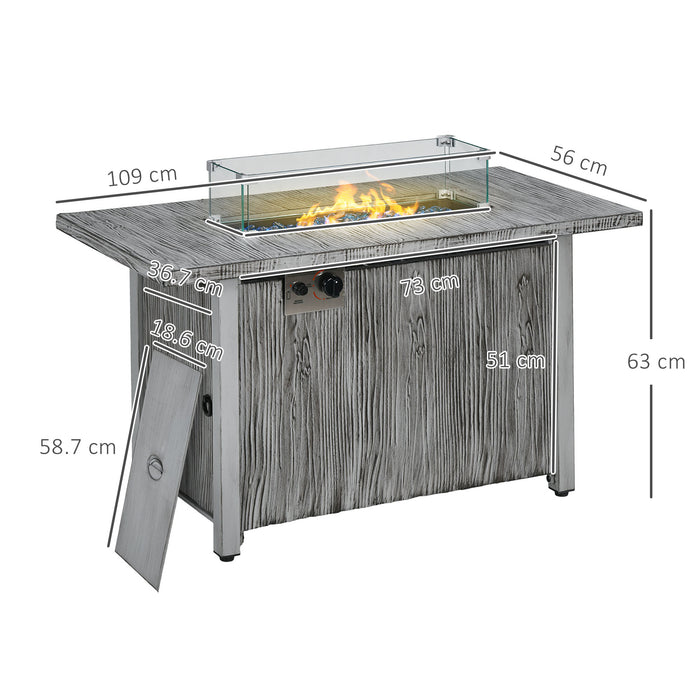 Gas Fire Pit Table 50,000 BTU with Glass Screen and Beads - Outdoor Patio Furniture Centerpiece in Grey - Ideal for Cozy Evenings and Entertainment