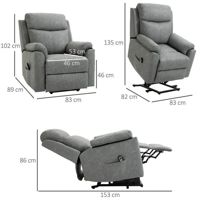 Electric Power Lift Recliner Chair - Elderly-Friendly Faux Leather Lounge Sofa with Side Pocket and Remote - Comfortable Armchair for Assisted Living