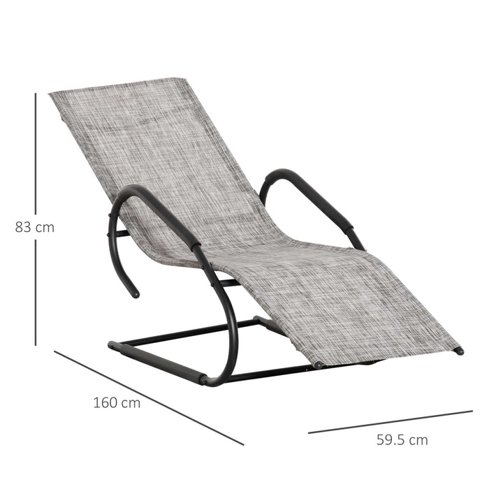 Outdoor Sun Lounger with Headrest - Texteline Reclining Rocking Chaise for Garden, Balcony, Deck - Comfortable Lounging Solution in Grey