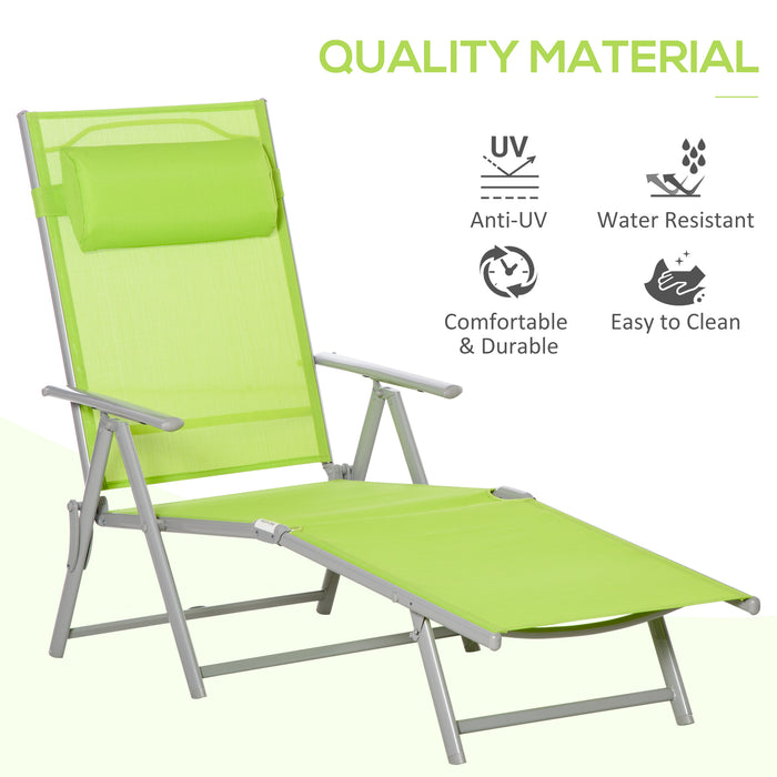 Outdoor Folding Chaise Lounge with Pillow - 7-Position Adjustable Backrest Sun Lounger - Perfect for Lawn and Garden Relaxation