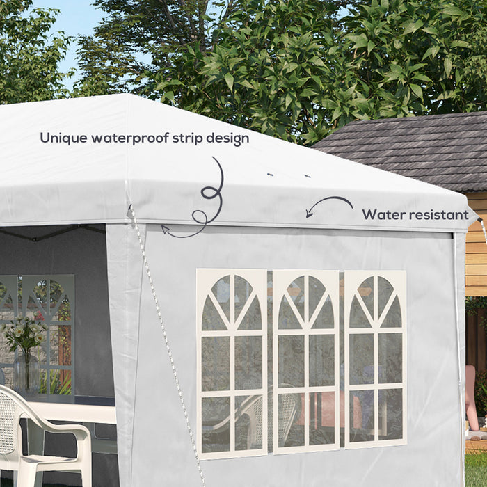 3x6m Adjustable Pop Up Gazebo - Marquee Party Tent with Side Panels & Storage Bag, White - Ideal for Outdoor Events and Gatherings