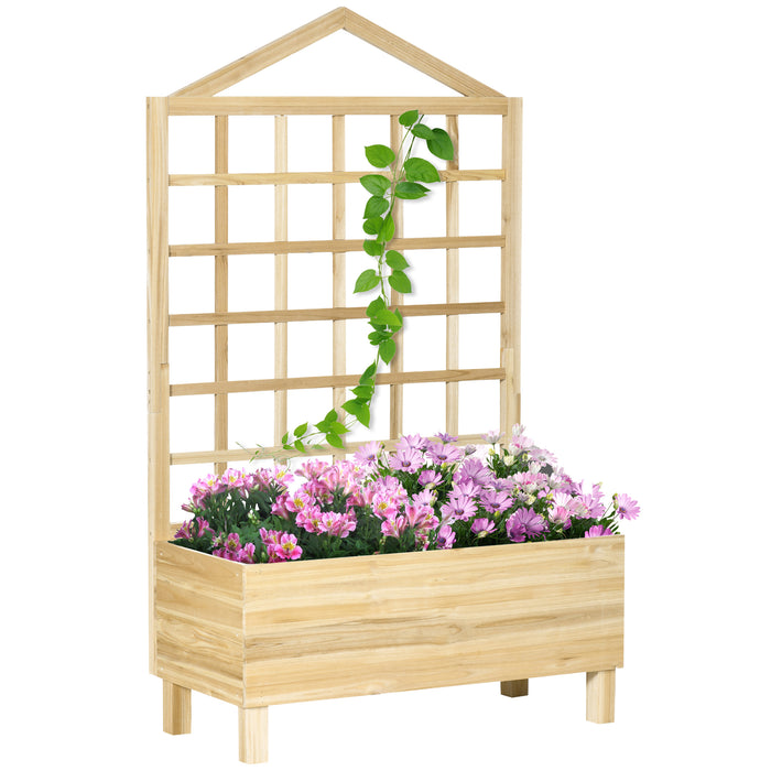 Distressed Wooden Planter with Trellis - Vine Climbing Supportive Raised Bed, 90x43x150cm, Natural Finish - Ideal for Gardeners and Outdoor Plant Enthusiasts