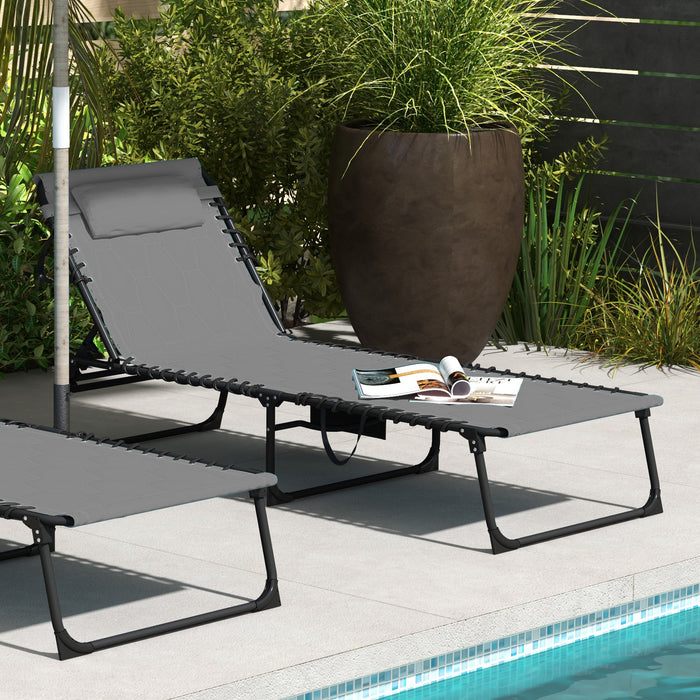 Foldable 5-Position Reclining Sun Lounger - Comfortable Padded Seat Outdoor Tanning Chair with Side Pocket - Ideal for Patio Relaxation and Sunbathing