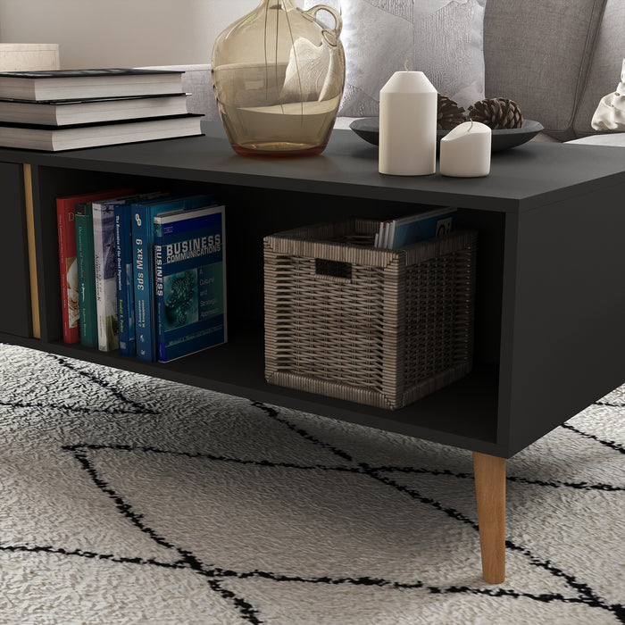 Modern Living Room Coffee Table - Rectangular Centre Table with Storage Compartments and Cabinets, 115x58x45cm, Grey - Stylish Organization Solution for Home Spaces