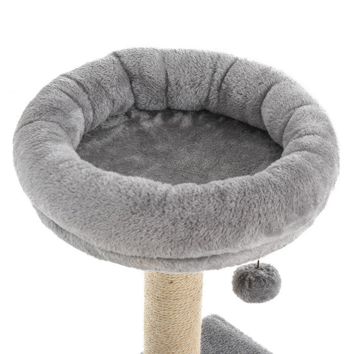 Cat Scratching Tree with 3-Tier Sisal Rope - Sturdy Grey Design for Indoor Cats - Ideal for Claw Management and Play