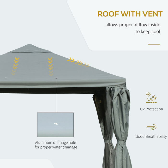 Garden Pavilion Gazebo Canopy - 3m Aluminum Party Tent with Curtains and Netting Sidewalls, Grey - Perfect for Patio Shelter and Outdoor Celebrations