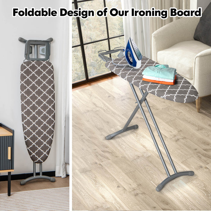 Foldable Ironing Board - Iron Rest, Extra Cotton Cover, Grey - Ideal for Space Saving and Convenient Ironing Solution