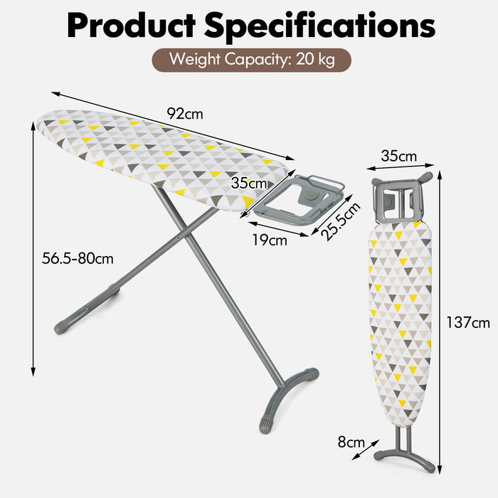 Foldable Ironing Board - Iron Rest, Extra Cotton Cover, Grey - Ideal for Space Saving and Convenient Ironing Solution