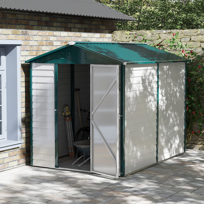 Galvanized Metal Garden Shed 9FT x 6FT - Outdoor Storage with Sloped Roof and Lockable Door - Ideal Tool Shelter for Backyard and Patio Use